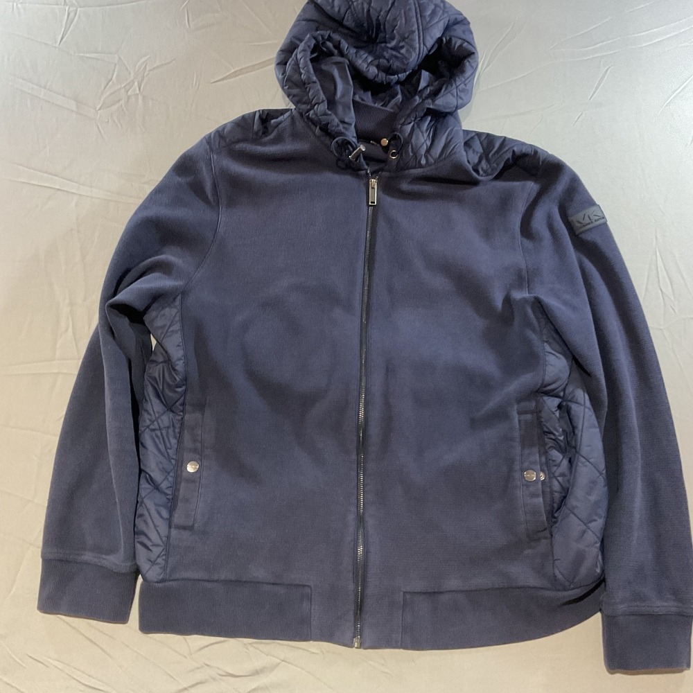 Michael Kors Mens XL Blue Quilted Hooded Full Zip Jacket Casual Outerwear